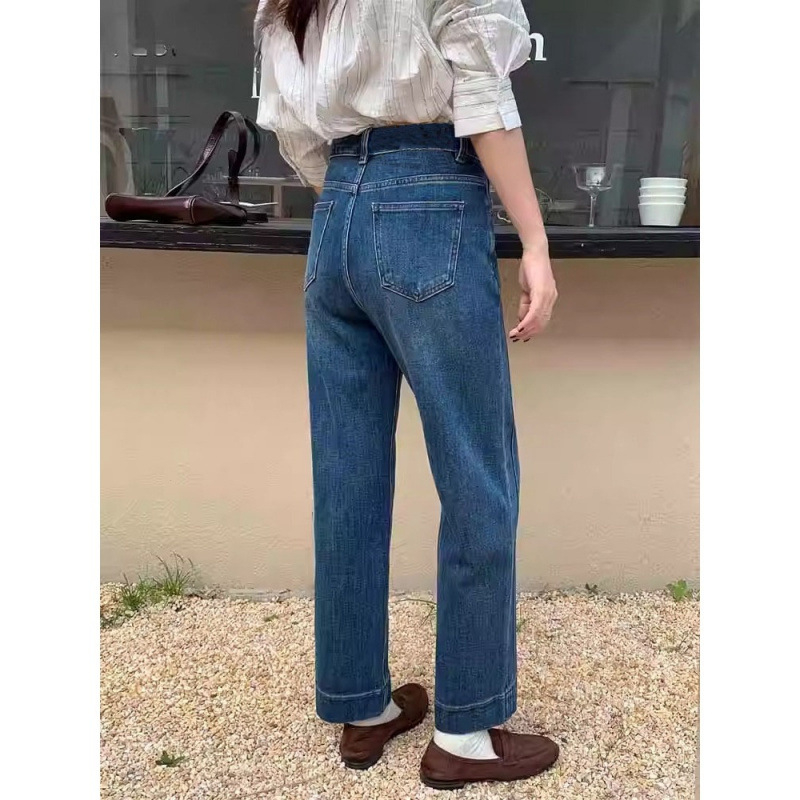 Női denim farmer – karcsú egyenes szabás, magas derék, elasztikus, cropped hossz