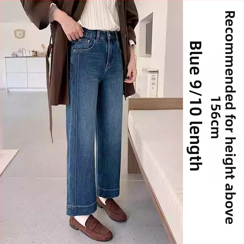 Dámske džínsy z denimu – štíhly rovný strih, vysoký pás, elastické, skrátená dĺžka