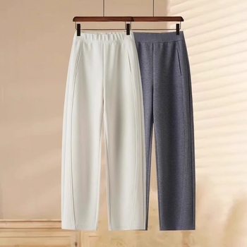 Pantaloni de lână pentru femei, model drept, talie înaltă, 95% lână, micro-elasticitate, stil splicing