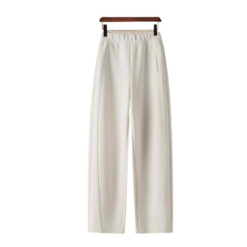 Pantaloni de lână pentru femei, model drept, talie înaltă, 95% lână, micro-elasticitate, stil splicing