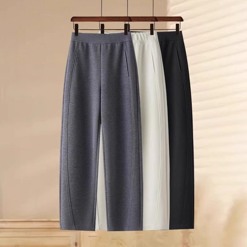 Pantaloni de lână pentru femei, model drept, talie înaltă, 95% lână, micro-elasticitate, stil splicing