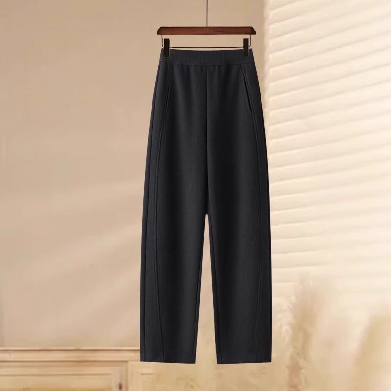 Pantaloni de lână pentru femei, model drept, talie înaltă, 95% lână, micro-elasticitate, stil splicing