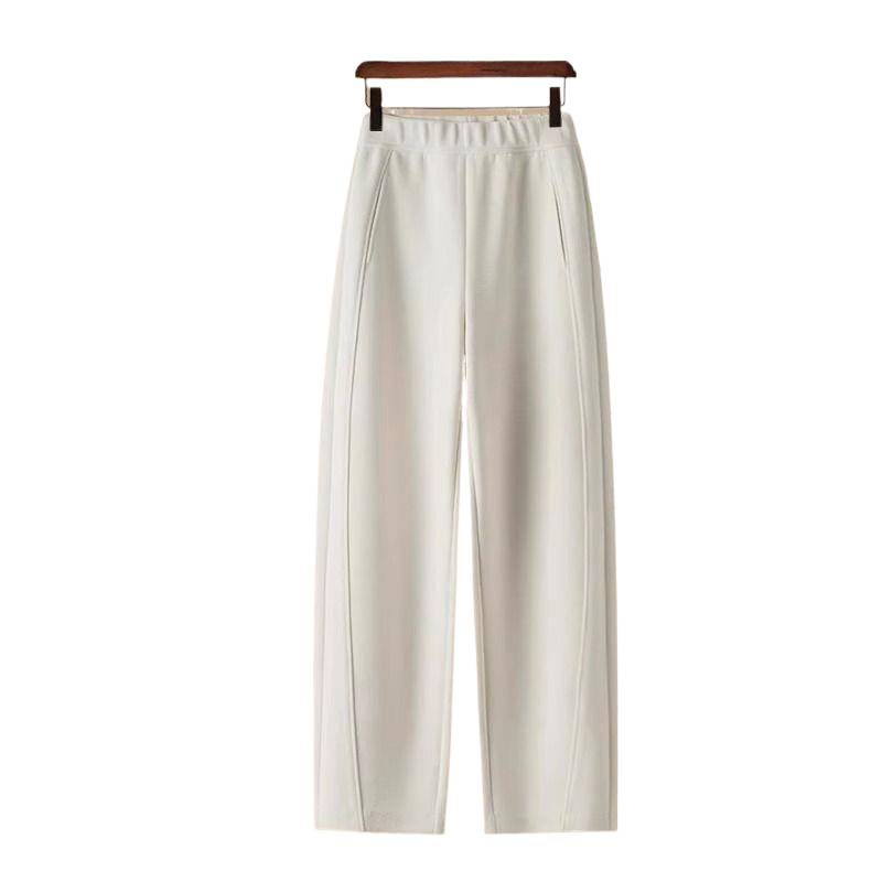 Pantaloni de lână pentru femei, model drept, talie înaltă, 95% lână, micro-elasticitate, stil splicing