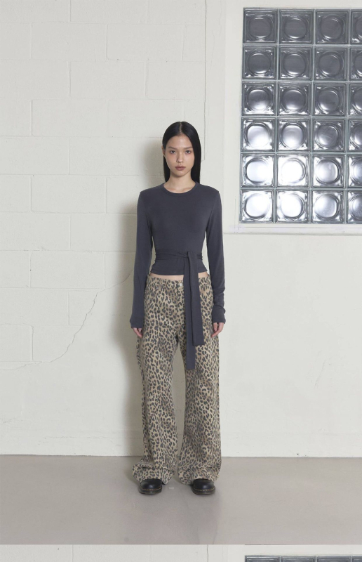 Ženske hlače s leopard uzorkom, visokim strukom, ravnim krojem, casual stil, poliester