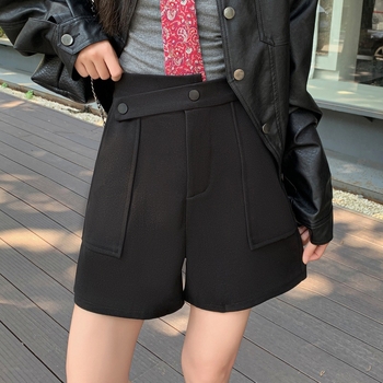 Pantaloni pentru femei, toamnă-iarnă, lână neregulată, croială A-line, largi, talie înaltă, țesătură groasă, stil urban casual