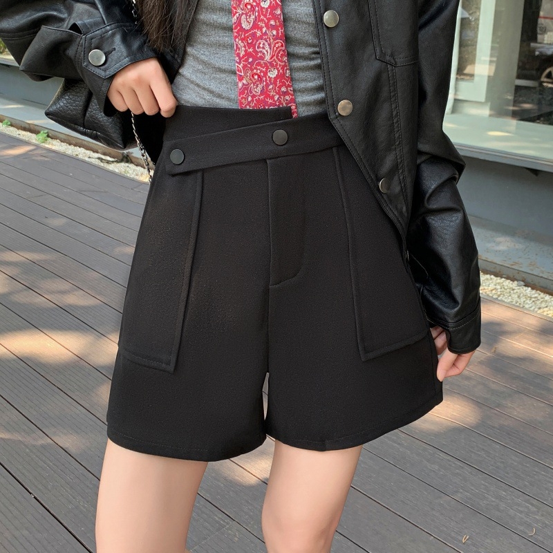 Pantaloni pentru femei, toamnă-iarnă, lână neregulată, croială A-line, largi, talie înaltă, țesătură groasă, stil urban casual