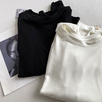 Tricou din bumbac cu guler rotund, mâneci lungi, stil casual, inspirație japoneză-coreeană, 71–85% bumbac