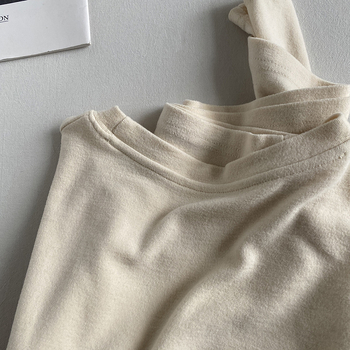 Tricou din bumbac cu guler rotund, mâneci lungi, stil casual, inspirație japoneză-coreeană, 71–85% bumbac