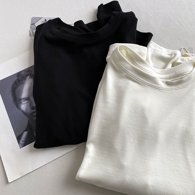 Tricou din bumbac cu guler rotund, mâneci lungi, stil casual, inspirație japoneză-coreeană, 71–85% bumbac