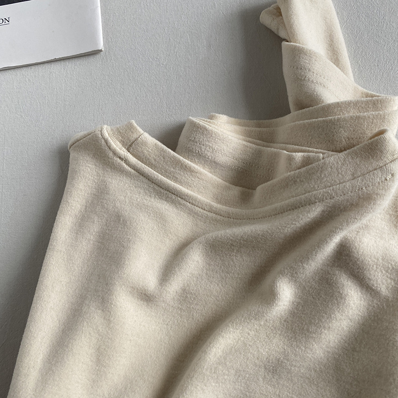 Tricou din bumbac cu guler rotund, mâneci lungi, stil casual, inspirație japoneză-coreeană, 71–85% bumbac