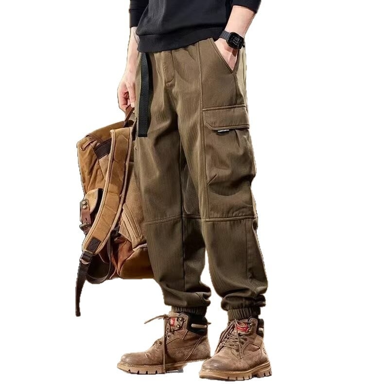 Jesensko-zimske široke muške hlače s višestrukim džepovima, cargo stil, izdržljive radne hlače s flis podstavom i debelim materijalom