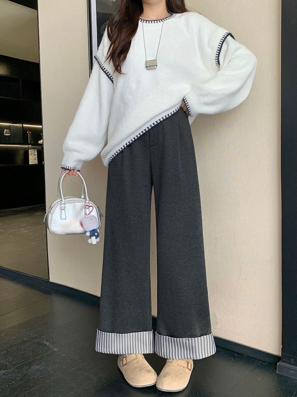 Ženske široke hlače, elegantan gradski stil, zima 2025, poliester 80-90%