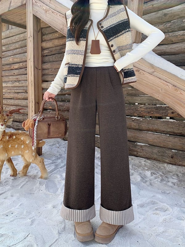 Ženske široke hlače, elegantan gradski stil, zima 2025, poliester 80-90%