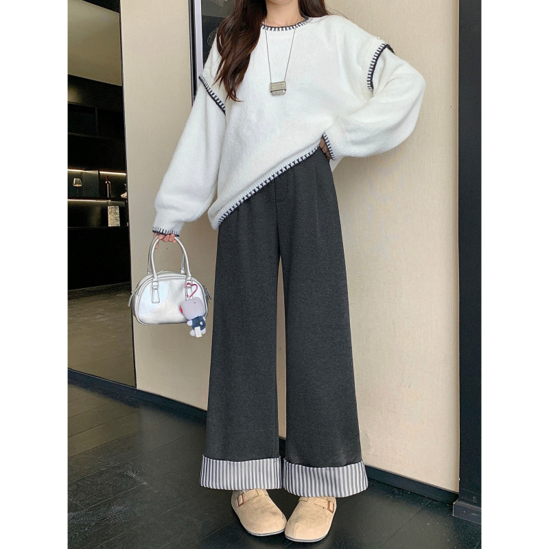 Ženske široke hlače, elegantan gradski stil, zima 2025, poliester 80-90%