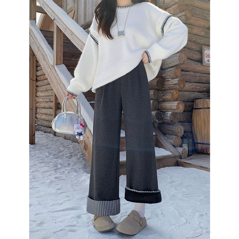 Ženske široke hlače, elegantan gradski stil, zima 2025, poliester 80-90%