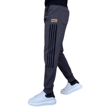 Pantaloni sport casual pentru bărbați, drepti, în dungi, talie medie, fermoar, material din bambus și bumbac