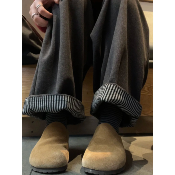 Ženske široke hlače s flis podstavom, poliester, visokim strukom, casual stil, ravni kroj, zima 2025