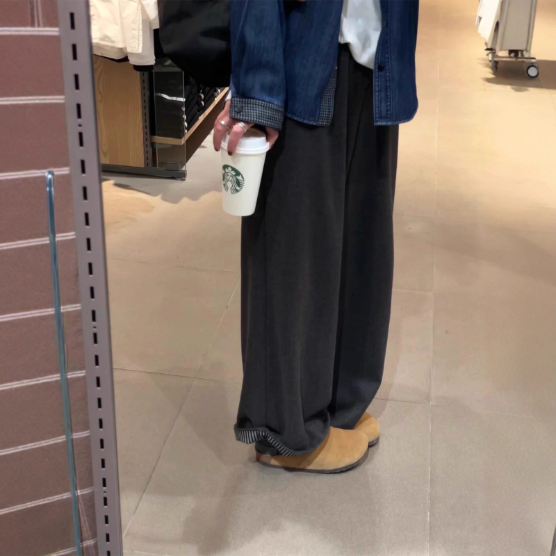 Ženske široke hlače s flis podstavom, poliester, visokim strukom, casual stil, ravni kroj, zima 2025