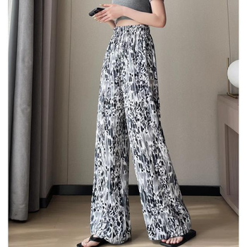 Ženske hlače od poliestera, ravni kroj, visoki pojas, ljeto 2024, casual japansko-korejski stil, detalji kolaža/šivanja
