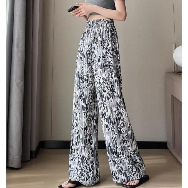 Ženske hlače od poliestera, ravni kroj, visoki pojas, ljeto 2024, casual japansko-korejski stil, detalji kolaža/šivanja