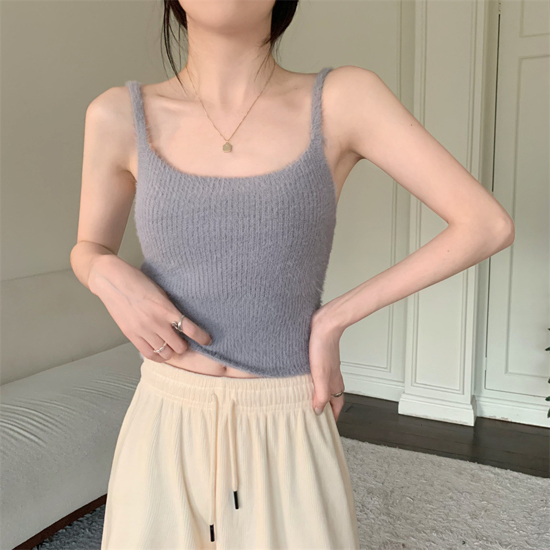 Pleten camisole s flis podstavom, uski kroj, viskoza
