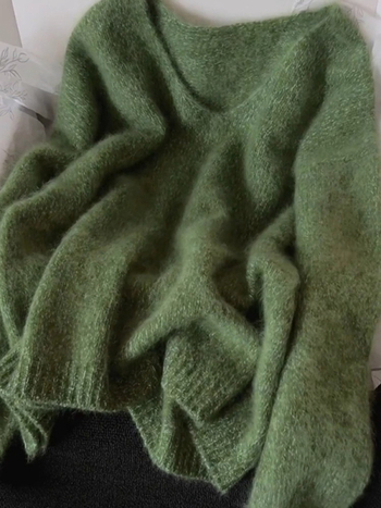 Pulover tricotat din lână pentru femei, decolteu în V, croială lejeră, tricot dens, mâneci lungi