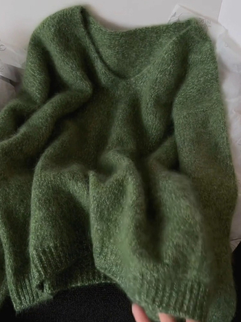 Pulover tricotat din lână pentru femei, decolteu în V, croială lejeră, tricot dens, mâneci lungi