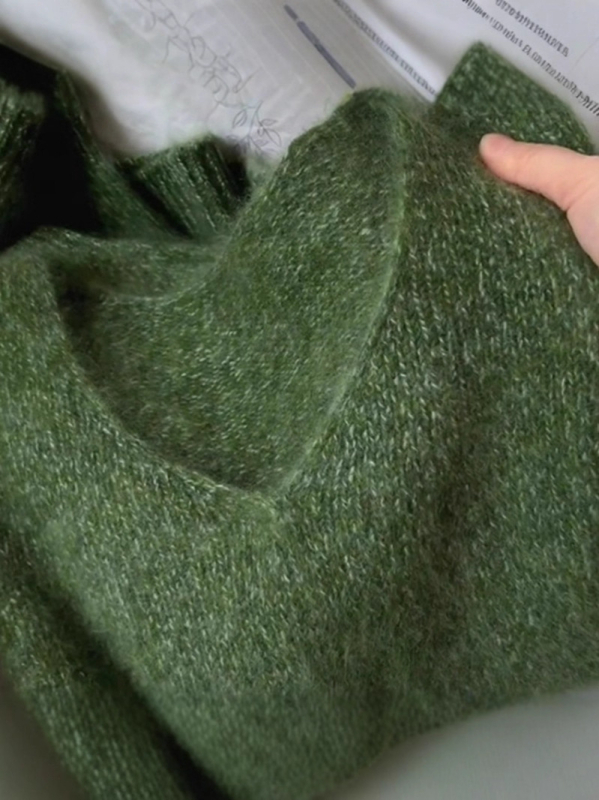 Pulover tricotat din lână pentru femei, decolteu în V, croială lejeră, tricot dens, mâneci lungi