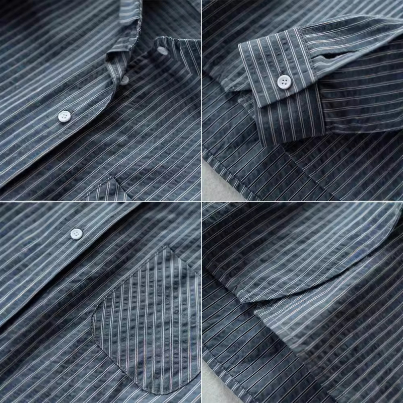 Cămașă polo cu dungi, mâneci lungi, croială lejeră, poliester