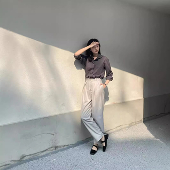 Cămașă din lână tweed pentru femei, stil cardigan și intelectual, mâneci lungi, guler de cămașă, peste 95% lână, toamnă 2024