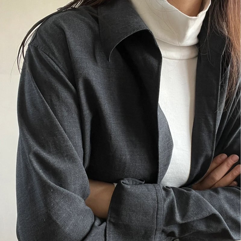 Cămașă din lână tweed pentru femei, stil cardigan și intelectual, mâneci lungi, guler de cămașă, peste 95% lână, toamnă 2024