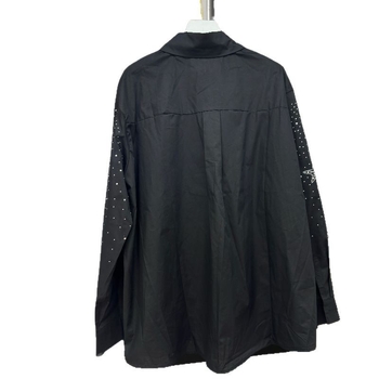 Cămașă cu model de stele și strasuri, stil coreean, mâneci lungi, croială lejeră, nasturi în față