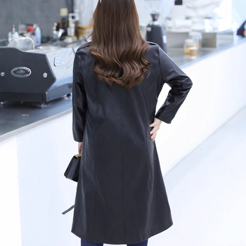 PU bőrből készült kabát szőrme gallérral, hosszú ujjú, téli modell 2022, nőknek