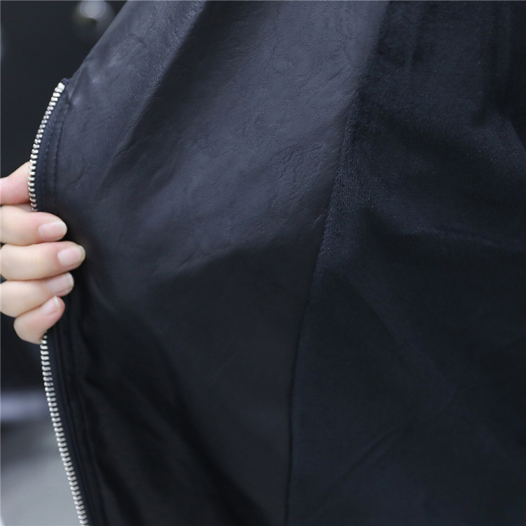 PU bőrből készült kabát szőrme gallérral, hosszú ujjú, téli modell 2022, nőknek