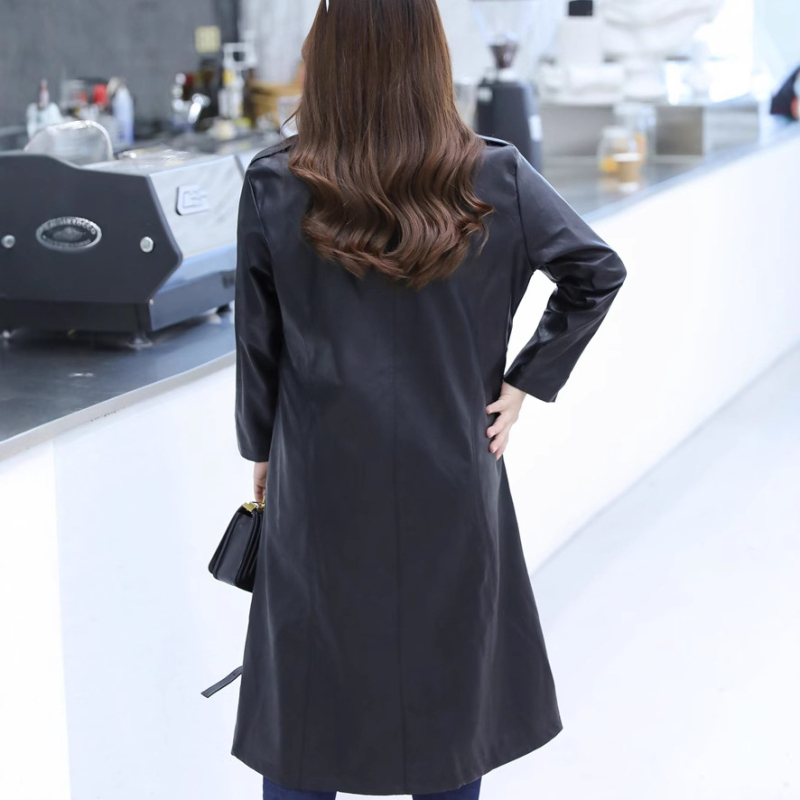 PU bőrből készült kabát szőrme gallérral, hosszú ujjú, téli modell 2022, nőknek