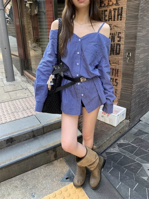 Košulja od poliestera, dugi rukavi, ovratnik turn-down, ležeran kroj, korejski casual stil
