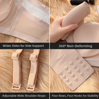 Žensko bezrameno shapewear s nevidljivim leđima, odvojive dvostruke naramenice, 3/4 košarica, najlon-spandeks