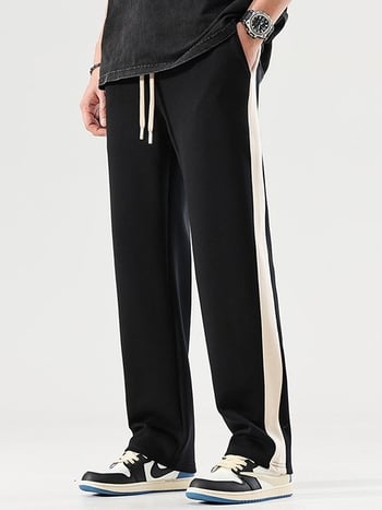 Pantaloni casual, stil japonez, croială dreaptă, talie medie, închidere cu șnur, amestec de bumbac, absorbție a umezelii