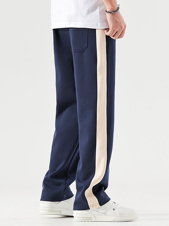 Pantaloni casual, stil japonez, croială dreaptă, talie medie, închidere cu șnur, amestec de bumbac, absorbție a umezelii