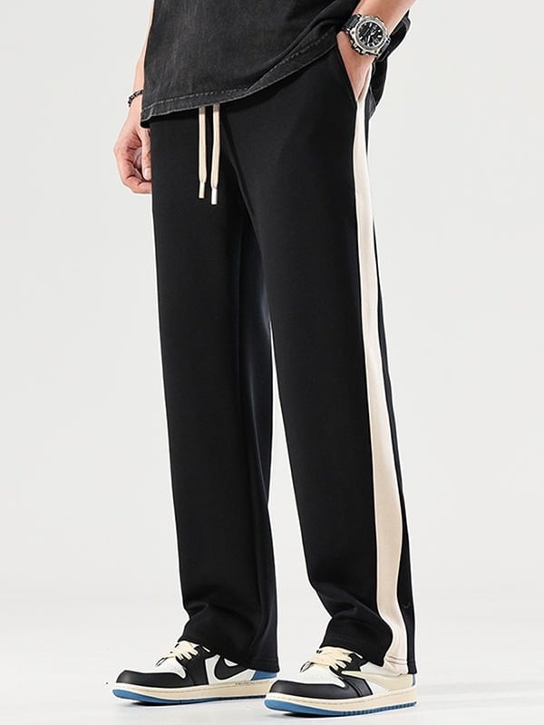 Pantaloni casual, stil japonez, croială dreaptă, talie medie, închidere cu șnur, amestec de bumbac, absorbție a umezelii