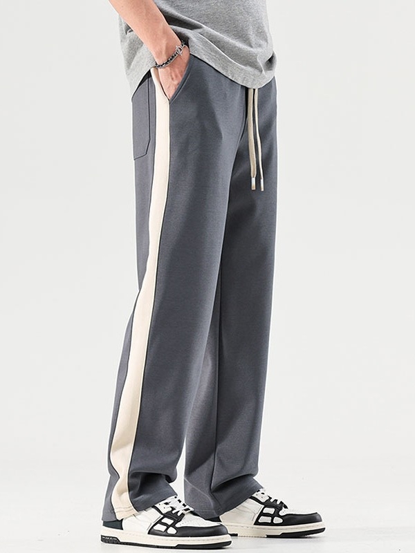 Pantaloni casual, stil japonez, croială dreaptă, talie medie, închidere cu șnur, amestec de bumbac, absorbție a umezelii