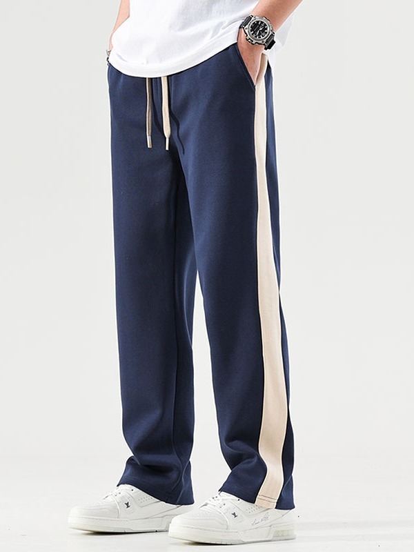 Pantaloni casual, stil japonez, croială dreaptă, talie medie, închidere cu șnur, amestec de bumbac, absorbție a umezelii