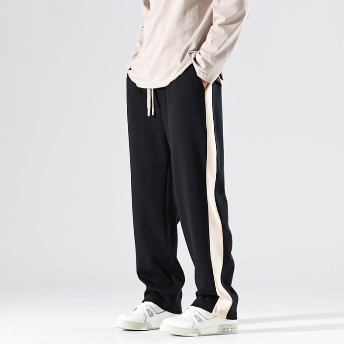 Pantaloni casual, stil japonez, croială dreaptă, talie medie, închidere cu șnur, amestec de bumbac, absorbție a umezelii