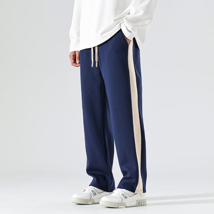 Pantaloni casual, stil japonez, croială dreaptă, talie medie, închidere cu șnur, amestec de bumbac, absorbție a umezelii