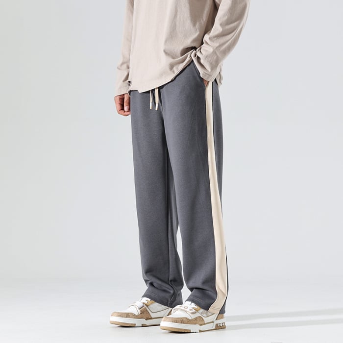 Pantaloni casual, stil japonez, croială dreaptă, talie medie, închidere cu șnur, amestec de bumbac, absorbție a umezelii