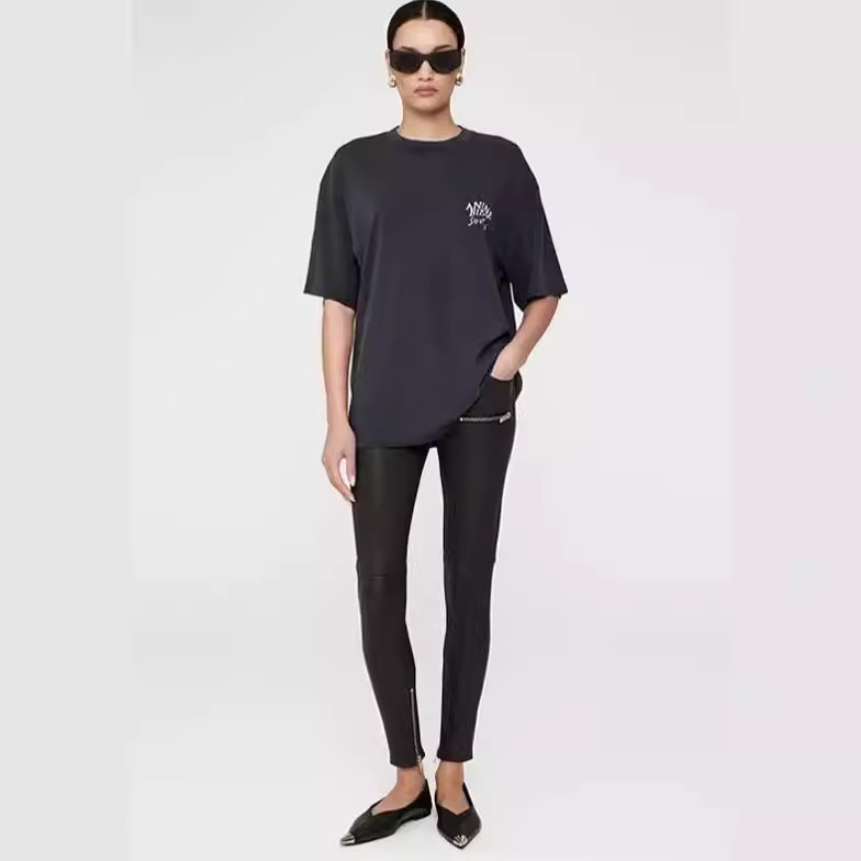 Tricou damă din bumbac, mânecă scurtă, croială lejeră, imprimeu cu text, guler rotund