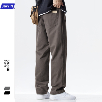 Japanski vintage stil muške opuštene casual hlače, 100% pamuk, ravni kroj, geometrijski uzorak, proljeće i jesen