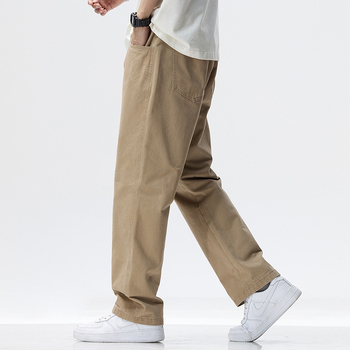 Japanski vintage stil muške opuštene casual hlače, 100% pamuk, ravni kroj, geometrijski uzorak, proljeće i jesen