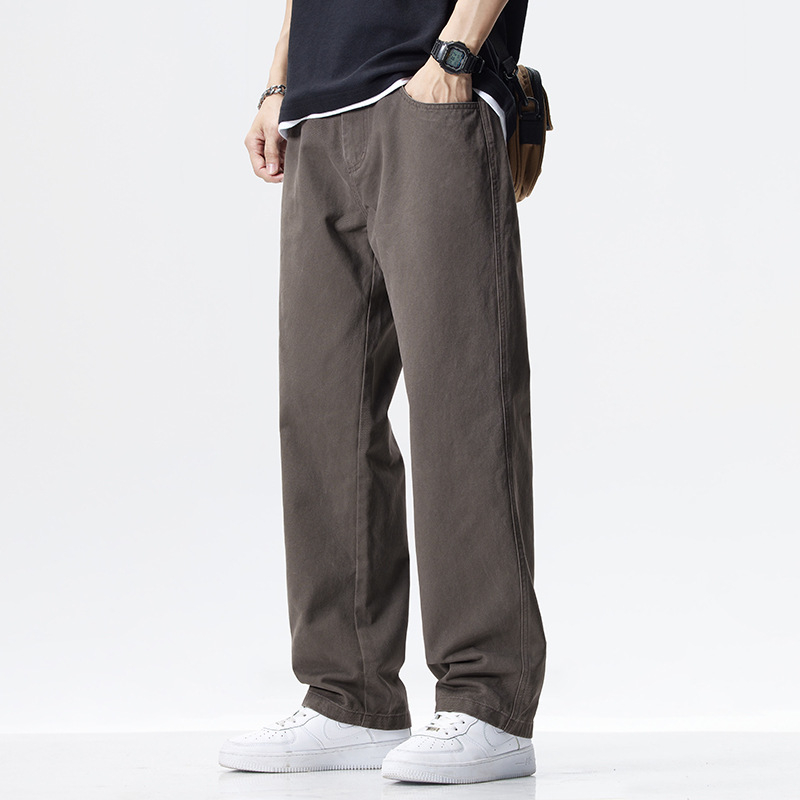 Japanski vintage stil muške opuštene casual hlače, 100% pamuk, ravni kroj, geometrijski uzorak, proljeće i jesen