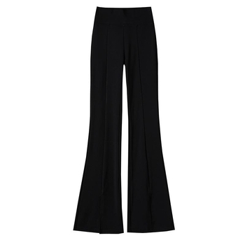 Ženske hlače s visokim strukom, flared bootcut, poliester-elastin smjesa, Micro-Lamar stil, Zima 2025